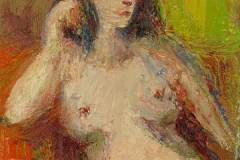 A seated nude woman.