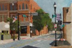 16 – Acrylic painting by J Bowers of a street scene on Gastonia's Main Street .