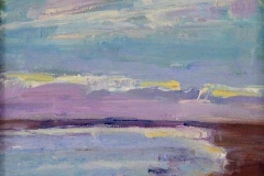 Loosely depicted seascape in blue and lavender.