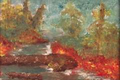 13 - gestural rendering of a creek running through wood catching fire