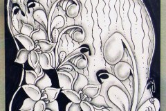 56 - black and grey floral shapes swirling against a black background