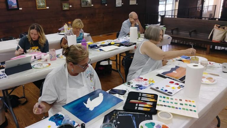 artists at acrylic painting workshop at southern arts society