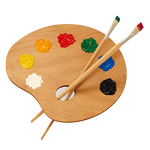 artists palette with 2 brushes