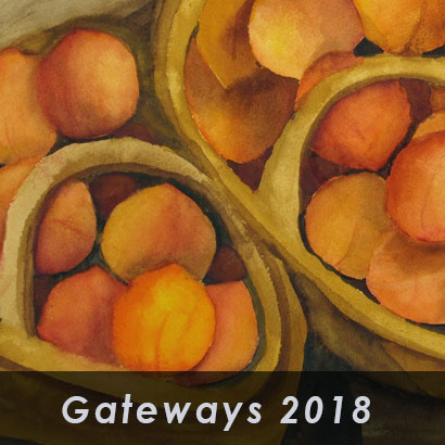 gateways 2018 exhibt with backgroung of painted peaches