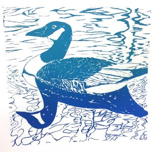December calendar page silkscreen of duck on water