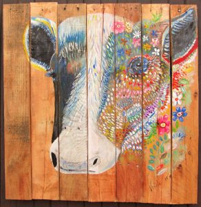 cow painting on wood boards