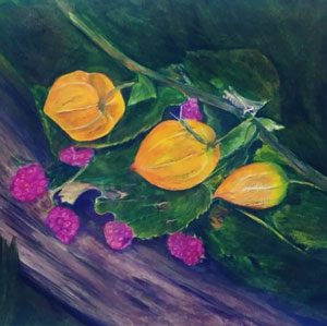 yellow and magenta flowers rendered in colored pencil by artist ron shepard