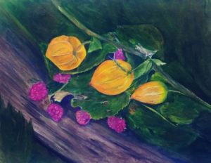 yellow and magenta flowers rendered in colored pencil by artist ron shepard