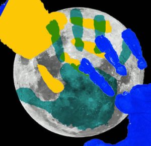 kids handprints on the moon