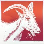 Goat image on April page of 2020 hand-printed Southern Arts Society working animals themed 2020 calendar