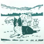 Sheep dog with 3 sheep image by Jennifer Borja on June page of 2020 hand-printed Southern Arts Society working animals themed 2020 calendar