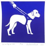 Guide dog image by Lorie Pruitt on October page of 2020 hand-printed Southern Arts Society working animals themed 2020 calendar