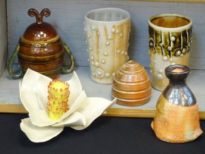 colorful pottery by artist Suzanne Mellichamp