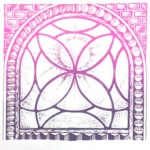 silkscreen of a magenta stained glass window for April 2021.