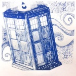 silkscreen of TARDIS for Lorie Pruitt page May 2021.