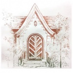 silkscreen of old church door for Shirley Brutko page June 2021.