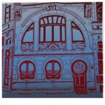 silkscreen of art nouveau windows and door for Jewel Reavis page July 2021.