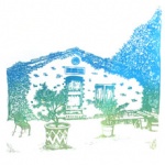 silkscreen of french country house for Jan Welborn page August 2021.