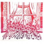 silkscreen of floral window box for Jennifer Borja page September 2021.