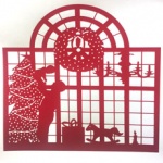 silk screen of christmas window for Lore Spivy page December 2021.