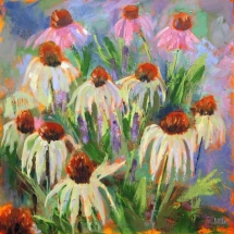 Oil painting of daisies by artist Rosie Little.