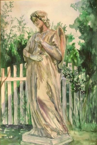 Color pencil drawing of garden angel by Darlene Godfrey.