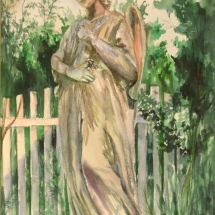 Color pencil drawing of garden angel by Darlene Godfrey.