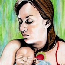 Pastel drawing of woman and baby by Annie Sylling.