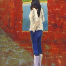 Woman looking through a window by Mary McCorkle.