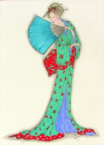 Color pencil drawing of woman in a kimono by Terry Ratchford.