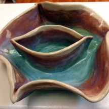 Brown and blue pottery by Amelia Lenke.