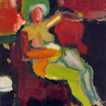 nude pregnant woman reclining in a chair painted by artist Sara Dame Setzer.