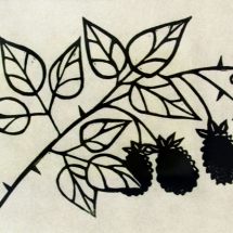 linocut print of blackberries by artist Jenna Webb.