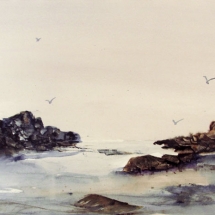 43 Ron Shepard, Misty Bay, watercolor