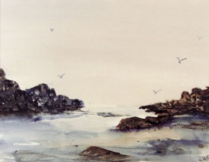 43 Ron Shepard, Misty Bay, watercolor
