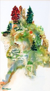 56 Dianne Garner, Tranquil Mountain, watercolor on Yupo