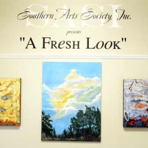 Southern Arts Society Inc presents A Fresh Look entrance with three paintings.