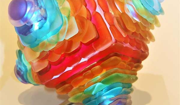 sox-sided multi-colored glass top sculpture by artist Fred Mead.