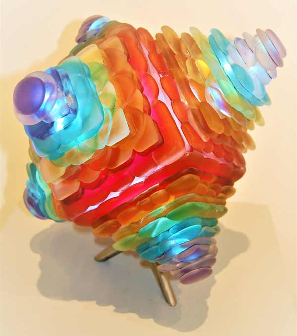 sox-sided multi-colored glass top sculpture by artist Fred Mead.