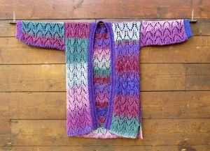 Blue, purple, pink kimono by artist Linda Erickson.