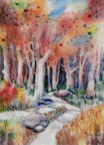 53 autumn wood watercolor scene.