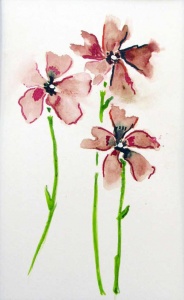 70 three waterciolor pink and peach flowers.