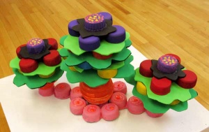 73b bright plastic flower soft sculptures.