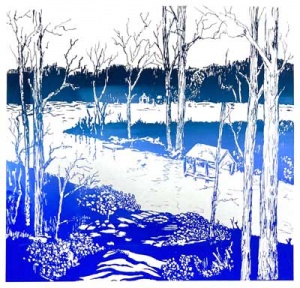 January page of Southern Arts Society 2022 calendar - “Moss Lake” by Darlene Godfrey.