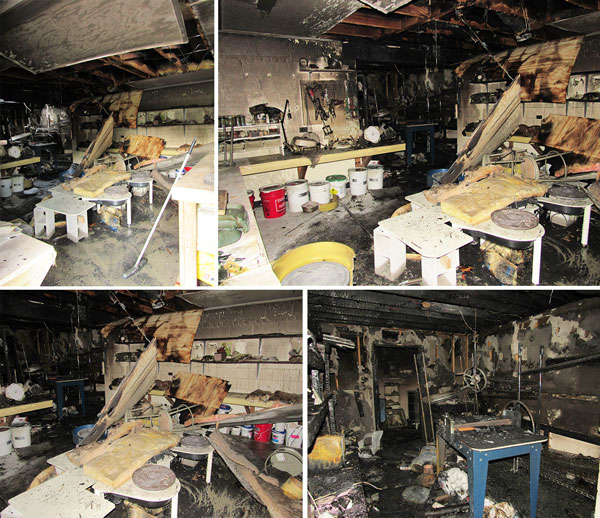 SASi pottery studio after fire damage.