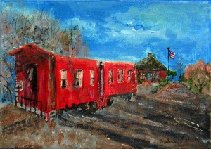 Three red cabooses and the SASi depot.