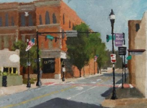 16 – Downtown Friday Morning, acrylic, Jeffrey J. Bowers