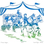 April page of Southern Arts Society 2023 calendar - “Circus Wagon” by Janet Dyer.