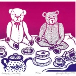 July page of Southern Arts Society 2023 calendar - “Teddy Bear Tea Party” by Jennifer Borja.