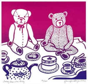July page of Southern Arts Society 2023 calendar - “Teddy Bear Tea Party” by Jennifer Borja.